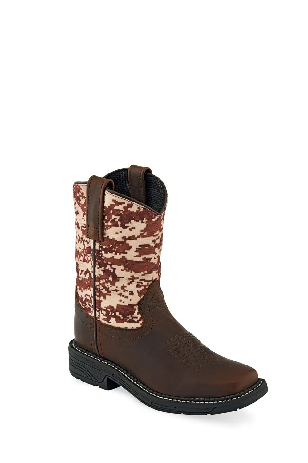 Old West Brown/Camo Children Boys Leather Cowboy Boots 10D
