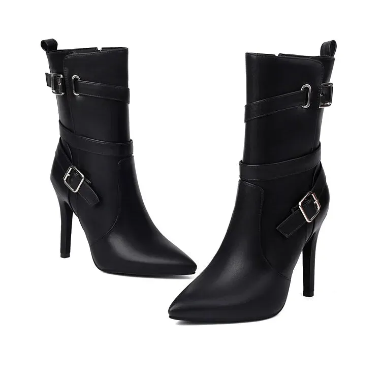 Trend4us Women's Buckles High Heels Stiletto Ankle Boots